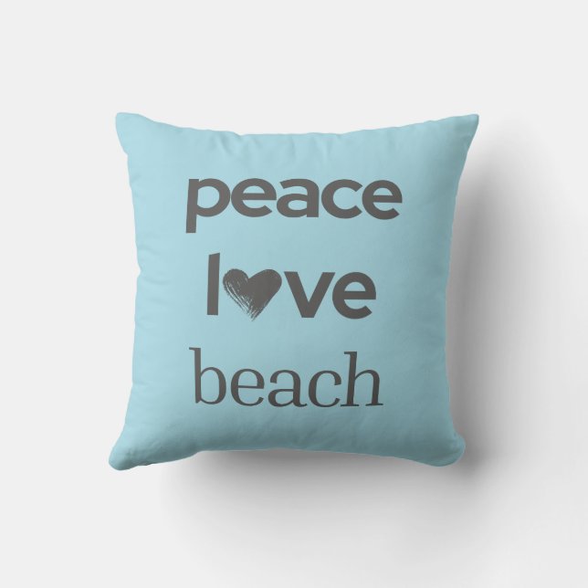 Blue Peace Love Beach - Reversible Coastal Life Throw Pillow (Back)