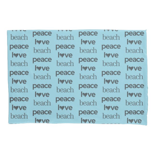 Blue Peace Love Beach Reversible Coastal Set of 2 Pillow Case (Front-Left)