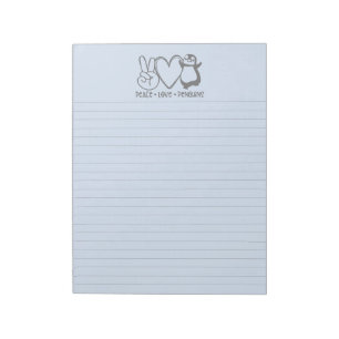 Blue Peace Love Penguins Lined Notepad