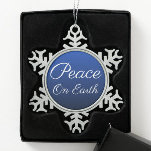 Blue Peace on Earth Snowflake Ornament