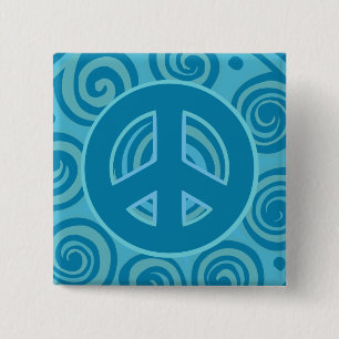 Blue Peace Sign Design Pinback Button