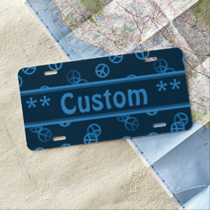 Blue Peace Sign Pattern w/ Custom Text License Plate