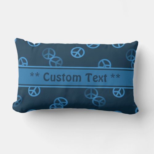 Blue Peace Sign Pattern w Custom Text Lumbar Pillow