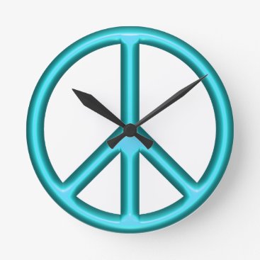Blue Peace Sign Round Clock