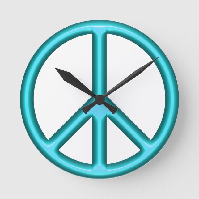 Blue Peace Sign Round Clock (Front)