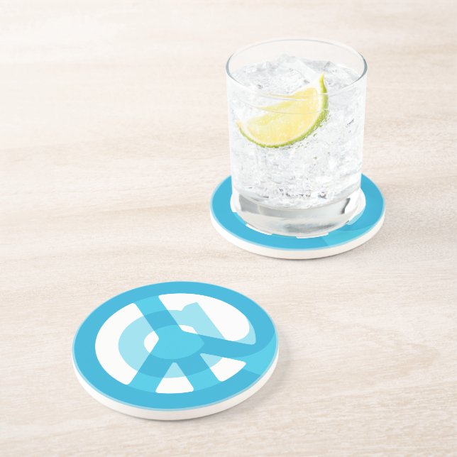 Blue @ Peace Sign Social Media Meditation Stone Sandstone Coaster (Side)
