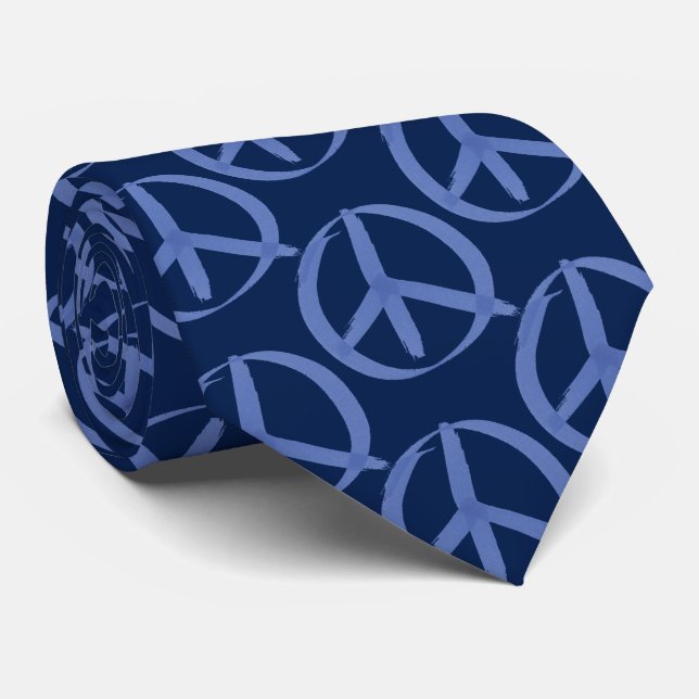 Blue Peace Sign Symbol Neck Tie (Rolled)