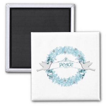 Blue Peace Wreath With Doves Magnet by sfcount at Zazzle