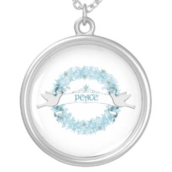Blue Peace Wreath With Doves Necklace by sfcount at Zazzle