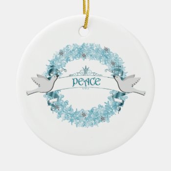 Blue Peace Wreath With Doves Ornament by sfcount at Zazzle