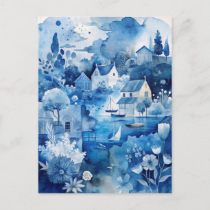 Blue Peaceful Coastal Nautical Seaside Cottages  Postcard