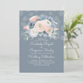 Blue Peach and Pink Floral Elegant Wedding Invitation (Standing Front)