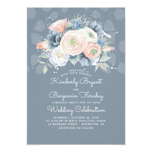 Dusty Rose Wedding Invitations Zazzle Blue Peach And Pink Fl Elegant Wedding Invitation