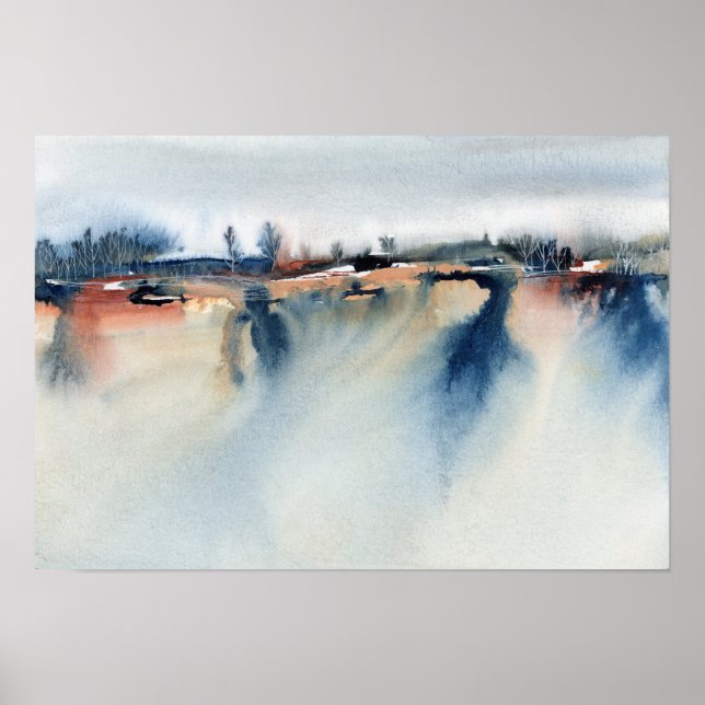 Blue Peach Atmospheric Abstract Landscape Painting Poster (Front)