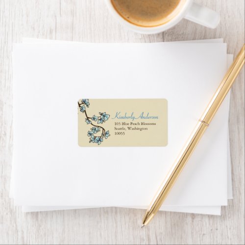 Blue Peach Blossom Flowers Asian Wedding Address Label