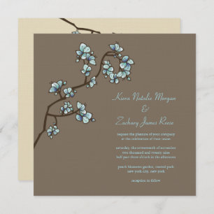 Blue Peach Blossoms Sakura Asian Wedding Invite