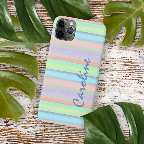 Blue Peach Blush Pink Lime Green Stripes Pattern iPhone 11 Pro Max Case