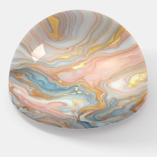 Blue Peach Blush Pink White Gold Marble Pattern Paperweight