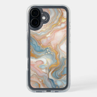 Blue Peach Blush Pink White Gold Marble Pattern iPhone 16 Plus Case