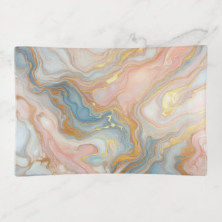 Blue Peach Blush Pink White Gold Marble Pattern Trinket Tray