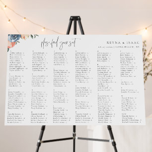 Blue Peach Botanical Alphabetical Seating Chart Foam Board