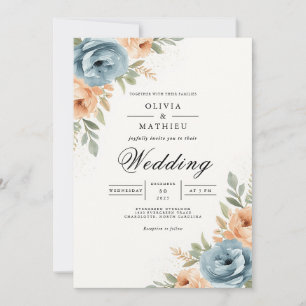 Blue Peach Botanical Archway Wedding Invitation