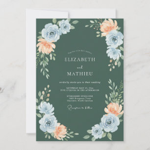 Blue Peach Botanical Flourish Wedding Invitation