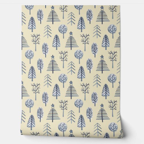 Blue & peach Christmas tree pattern Wallpaper Wallpaper