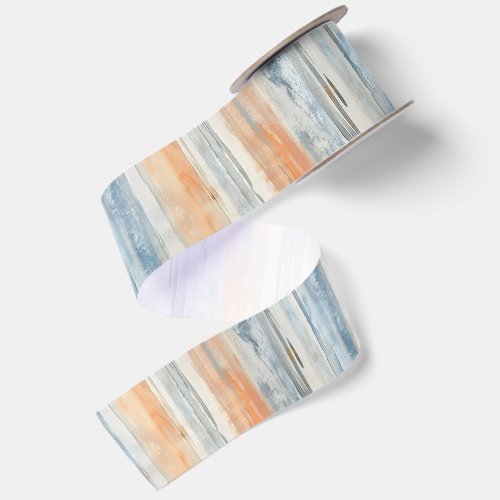 Blue Peach Cream Stripes Birthday Satin Ribbon