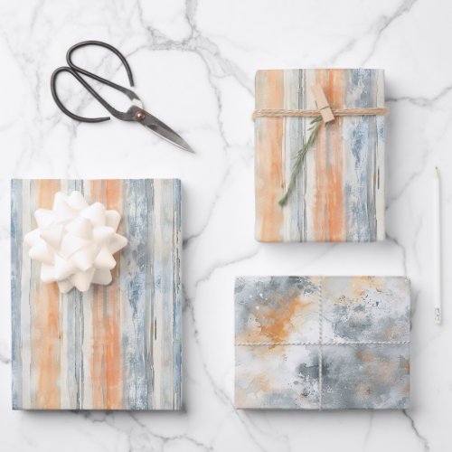 Blue Peach Cream Stripes Birthday Wrapping Paper Sheets