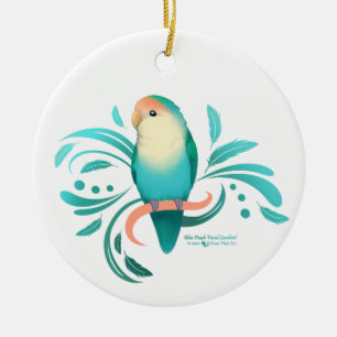 Blue Peach Faced Lovebird Ceramic Ornament