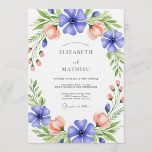 Blue & Peach Floral Whimsy Wedding Invitation