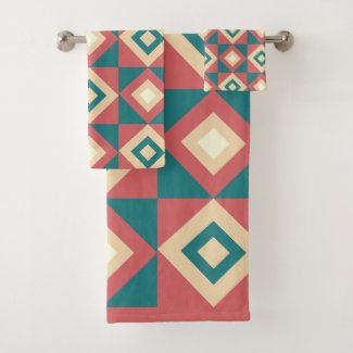 Blue Peach Geometric Diamond Pattern