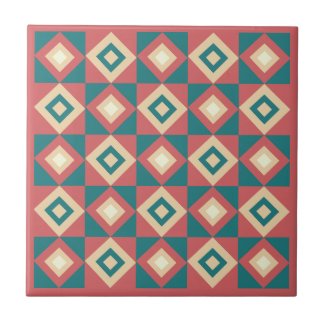 Blue Peach Geometric Diamond Pattern 