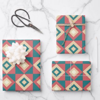 Blue Peach Geometric Diamond Pattern