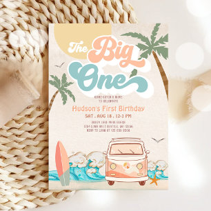 Blue Peach Girl The Big One Surfing 1st Birthday Invitation