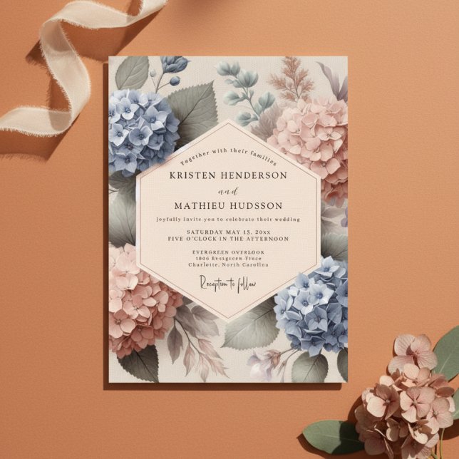 Blue Peach Hydrangea Botanical Wedding Invitation (Creator Uploaded)
