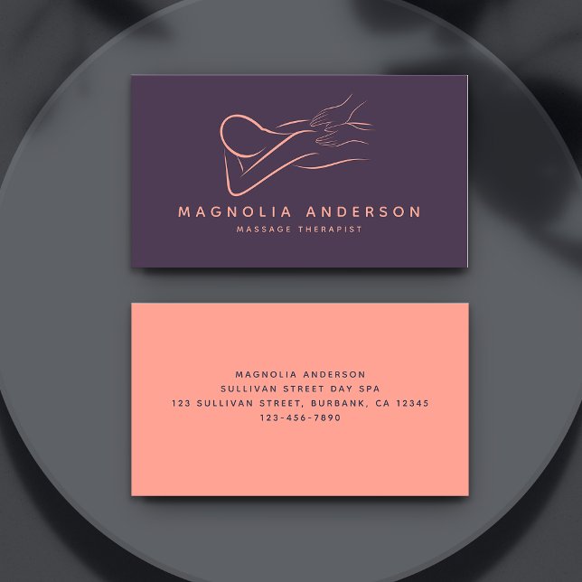 Blue Peach Modern Minimalist Massage Therapist Business Card (Creator Uploaded)