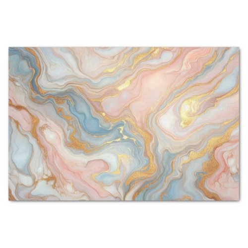 Blue Peach Pastel Blush Pink Gold Marble Pattern Tissue Paper