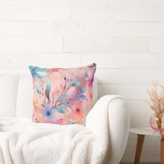 Blue, Peach & Pink Abstract Floral