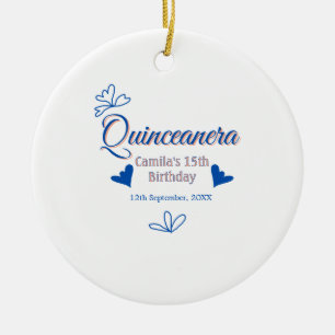 Blue peach quinceanera 15th birthday rustic mexica ceramic ornament