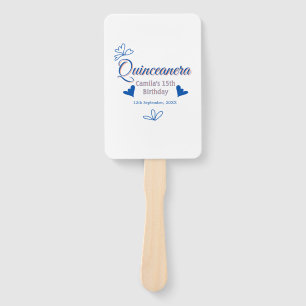 Blue peach quinceanera 15th birthday rustic mexica hand fan
