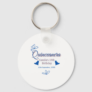 Blue peach quinceanera 15th birthday rustic mexica keychain