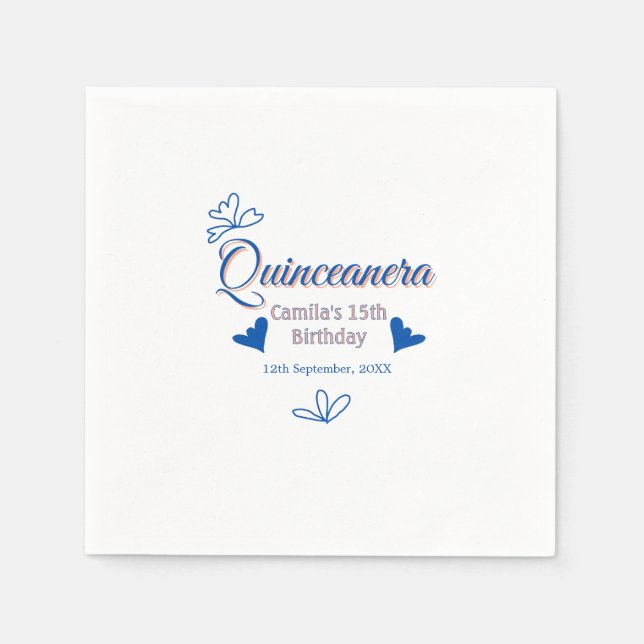 Blue peach quinceanera 15th birthday rustic mexica napkins (Front)