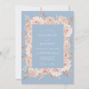 Blue Peach Romantic Bloom Wedding Invitation