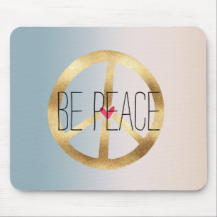 Blue Peach Tie Dye Gold Peace Sign Be Peace Mouse Pad