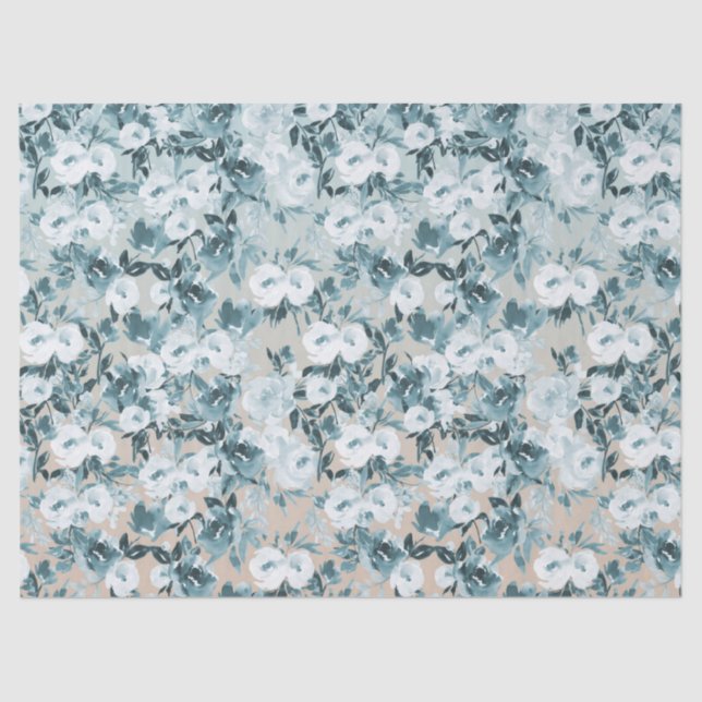 Blue Peach White Floral Tissue Paper (Front)