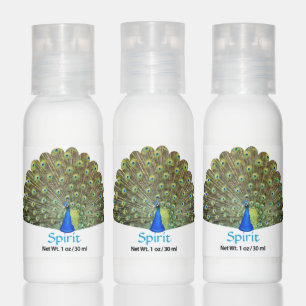 Blue peacock and feathers with editable text hand lotion
