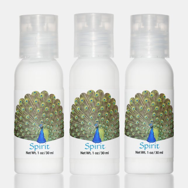 Blue peacock and feathers with editable text hand lotion (Set)