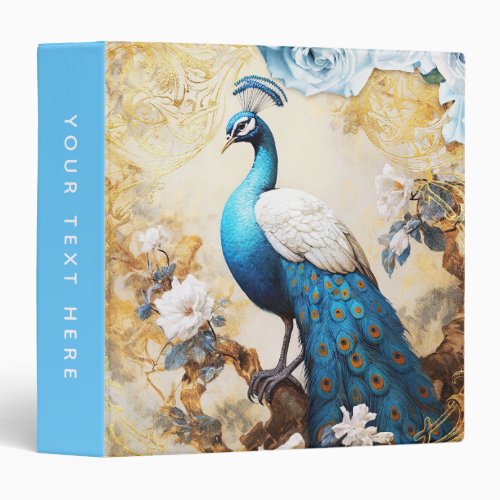 Blue Peacock and Flowers 3 Ring Binder